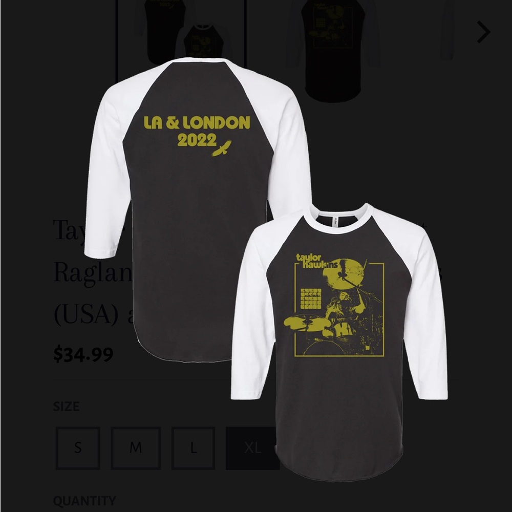 Taylor Hawkins Tribute Shirt, XL Raglan
